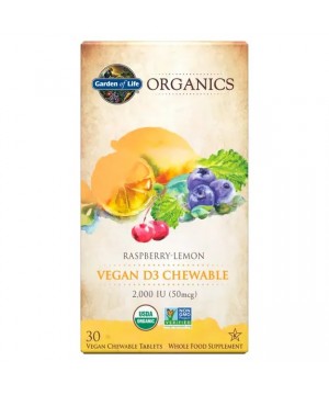 Vitamín Organics Vegan D3 2000 IU - Raspberry-Lemon - 30ct chewables tablets